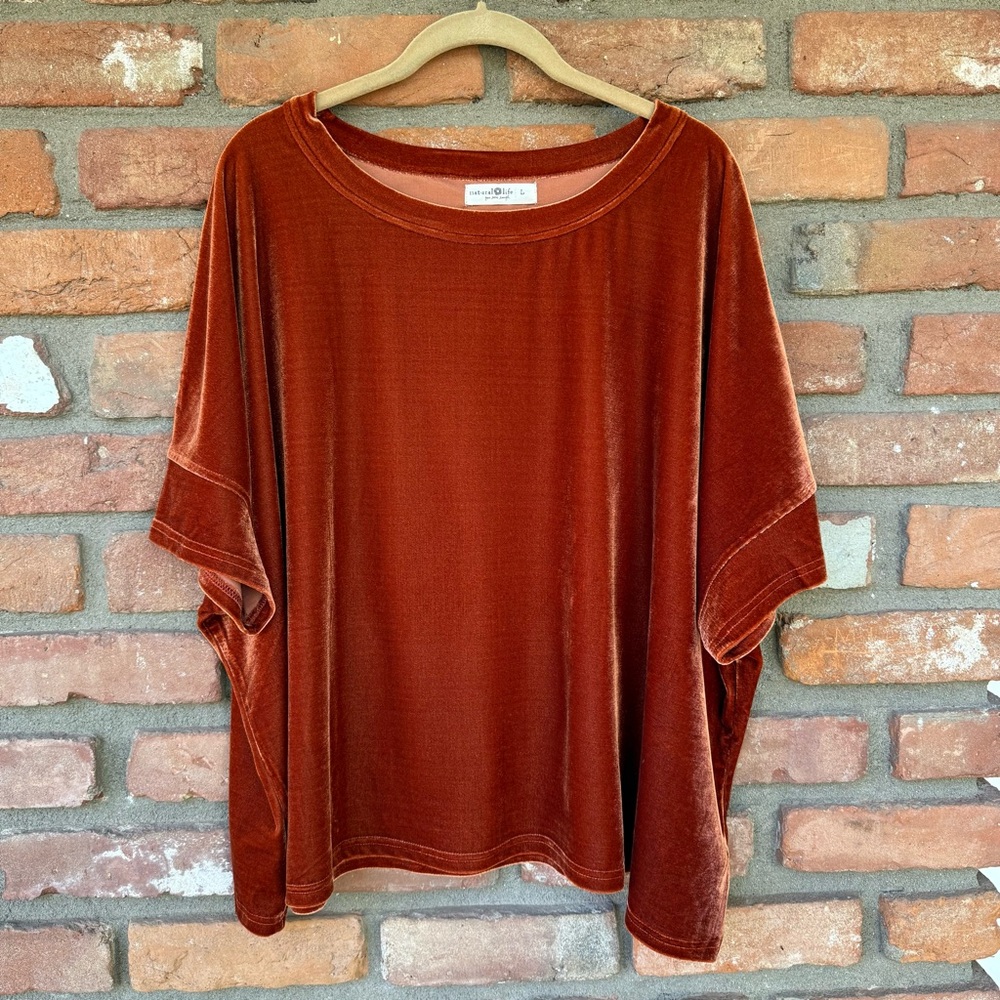 Natural Life Velvet Boxy Oversized Burnt Orange Top Size Large